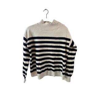 Loft Blue and White Women's Striped High Neck Sweater Size Medium